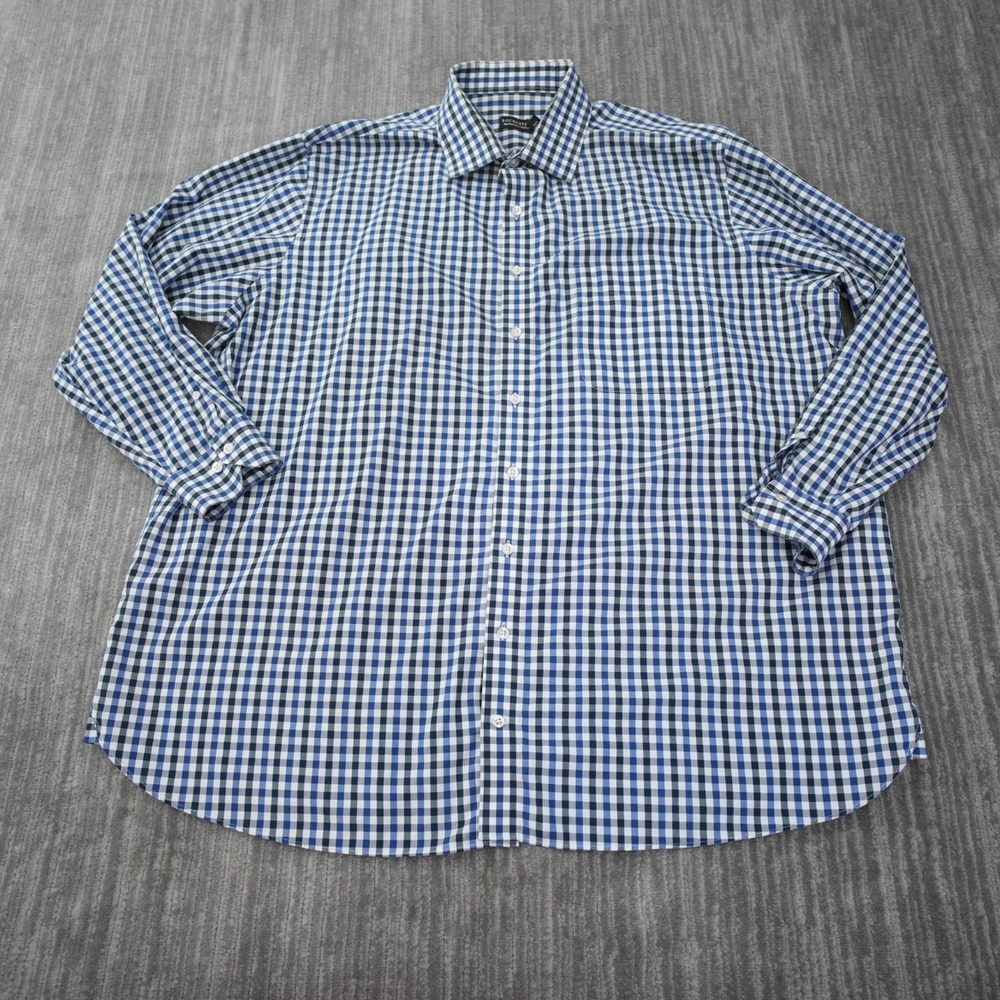Rochester Shirt Men Button Up Long Sleeve Blue  Check Egyptian Cotton 19 36 37 T